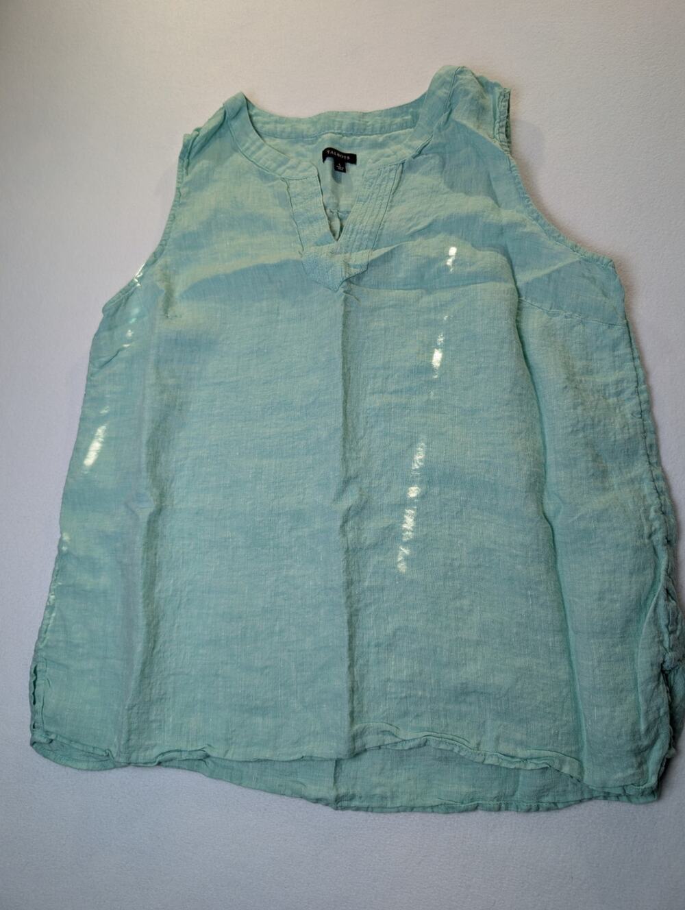 Talbots Light Teal Sleeveless Linen V-Neck Top Size Large